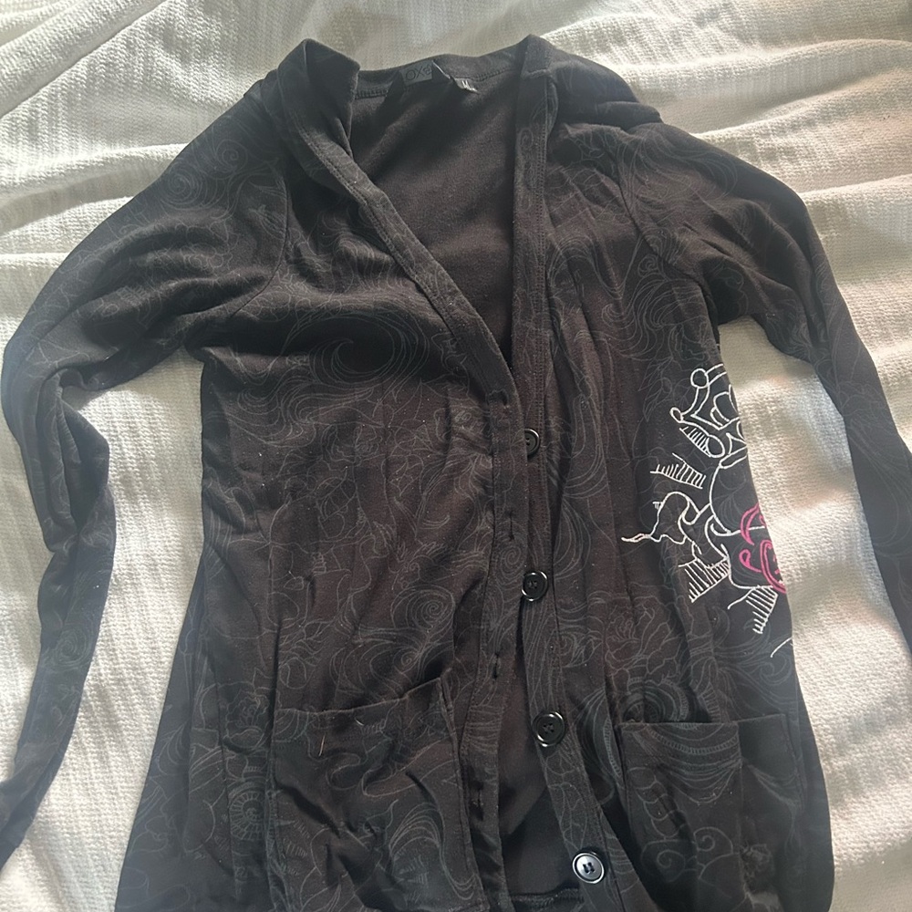 Fox Black Cardigan Sweater with Graphic Design